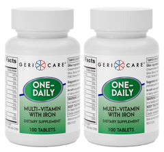 Front view of GeriCare One-Daily Multi-Vitamin with Iron bottle in a pack of 2