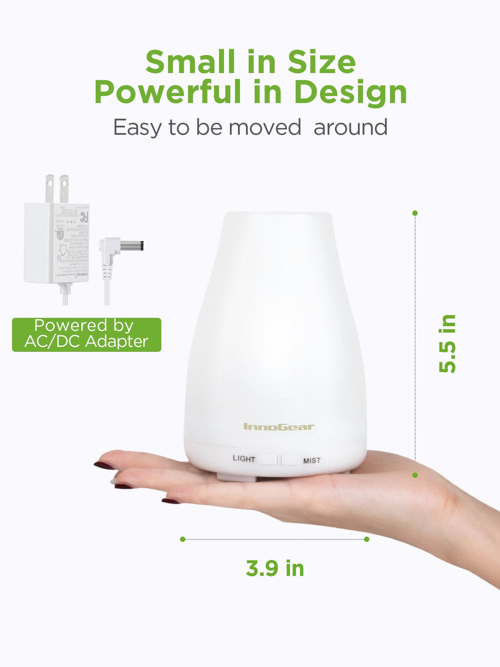 Close-up of InnoGear diffuser with 7-color LED ambient lighting