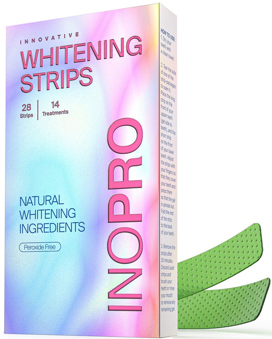 Front view of InoPro Teeth Whitening Strips Kit packaging