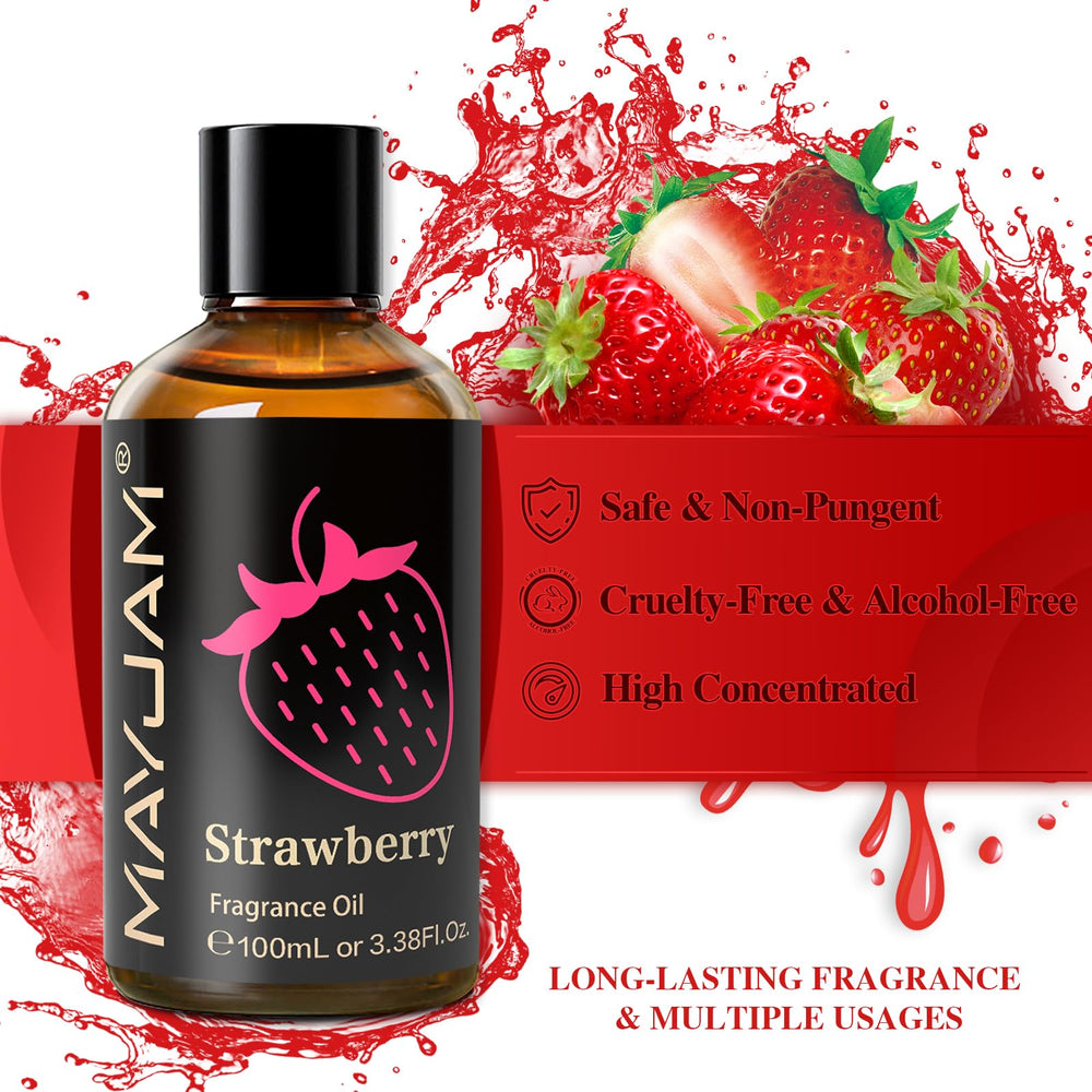 Close-up of glass dropper in MAYJAM Strawberry Fragrance Oil bottle