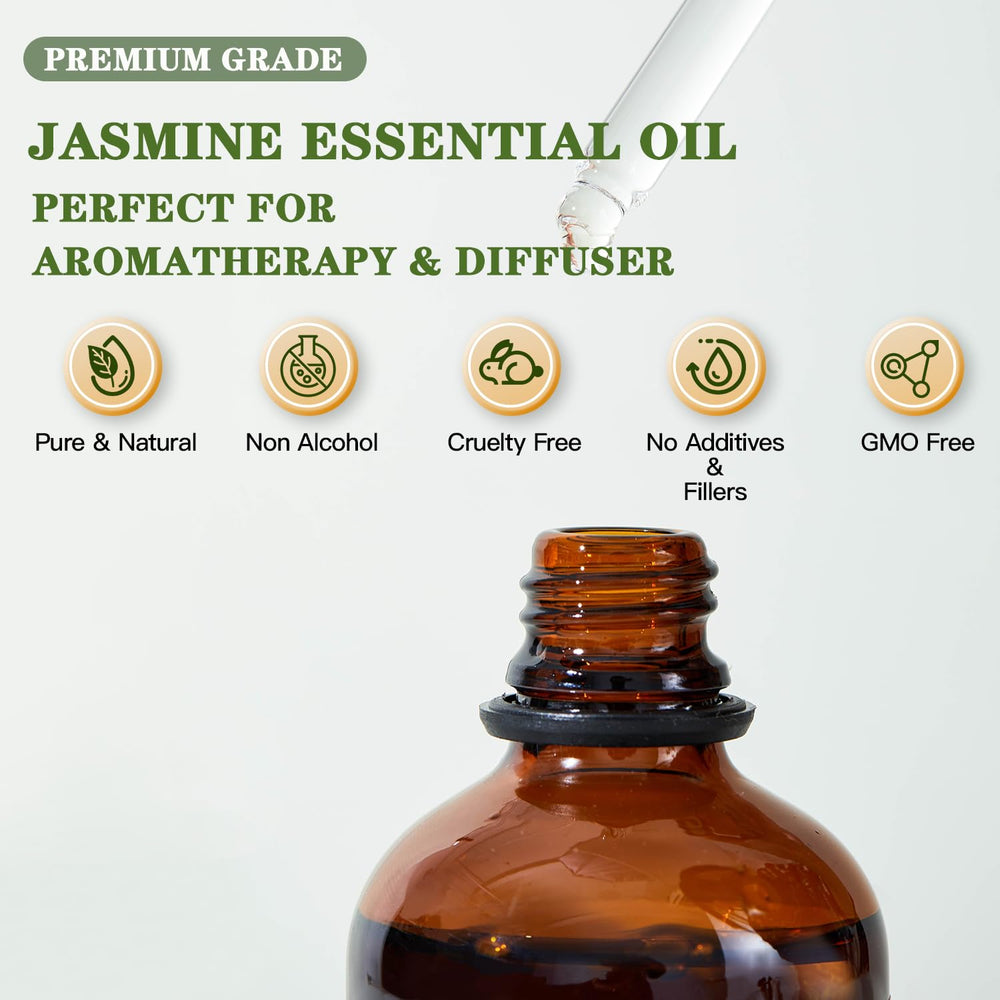 Amber glass Jasmine essential oil bottle with dropper cap