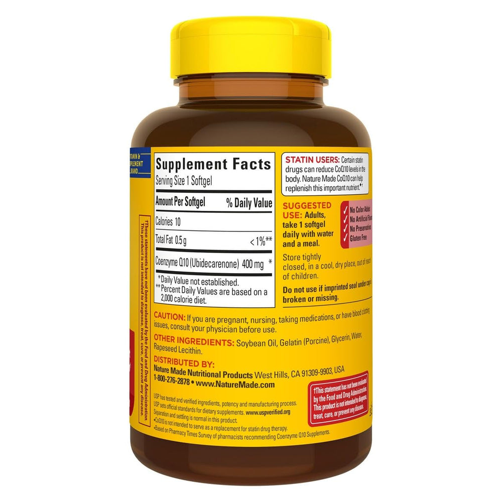 Nature Made CoQ10 400 mg Softgels – 1 Pack product label close-up