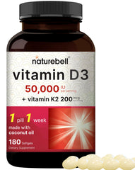 Main product image: NatureBell D3K2 50,000 IU 180 softgels bottle