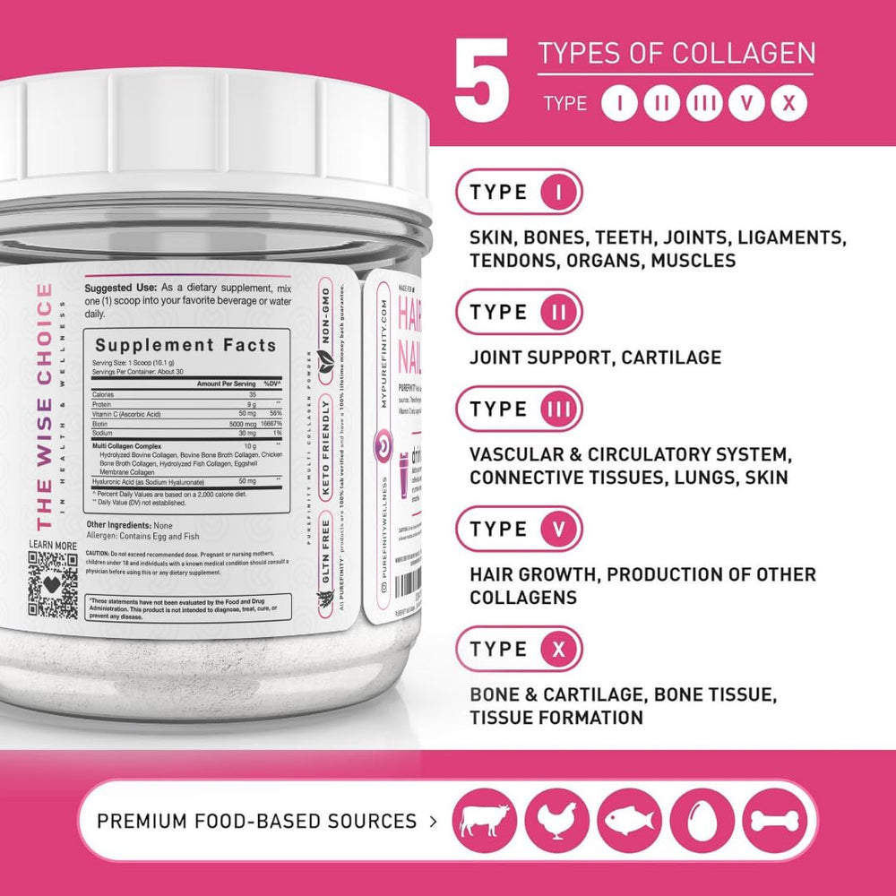 Unflavored collagen powder scoop with PUREFINITY branding