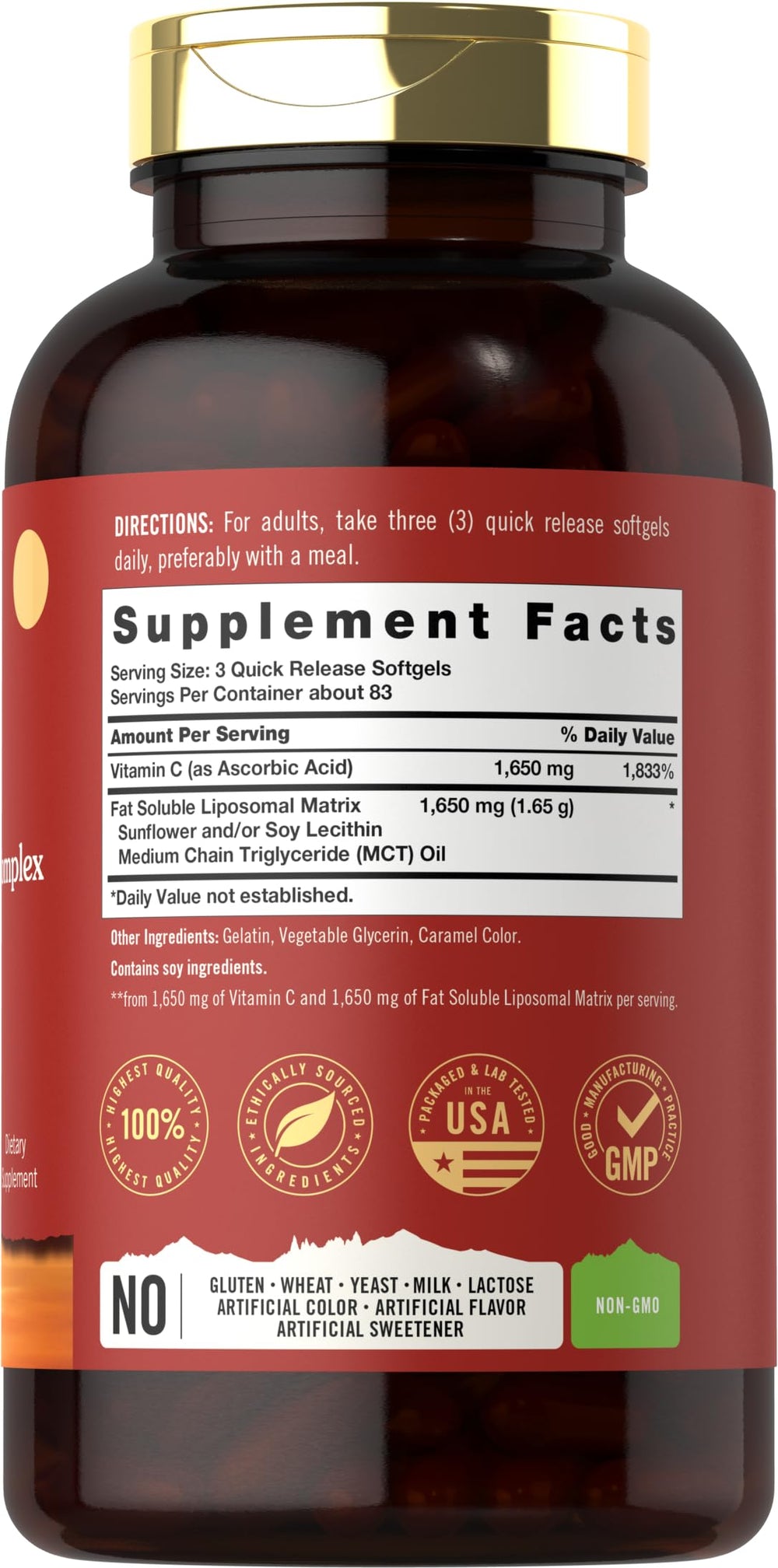 Close-up of Tahoe Nutritionals Liposomal Vitamin C Complex bottle label