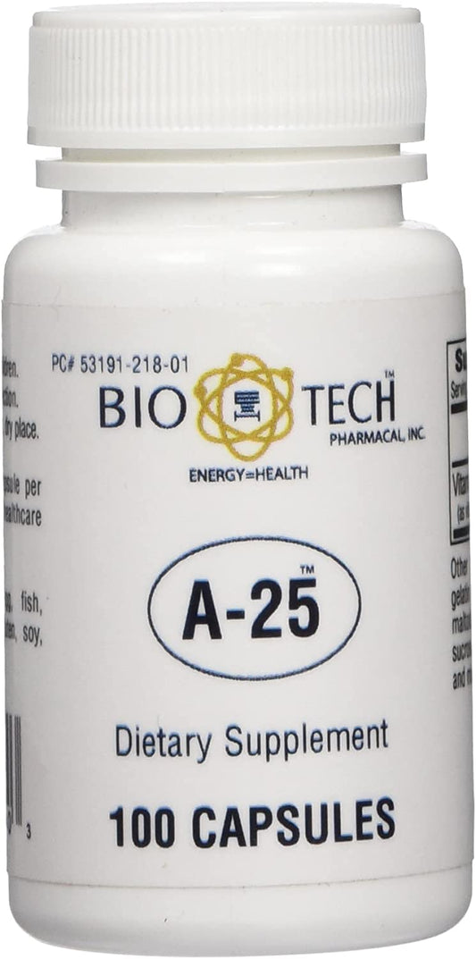A-25 Vitamin A Palmitate 100-cap bottle on white