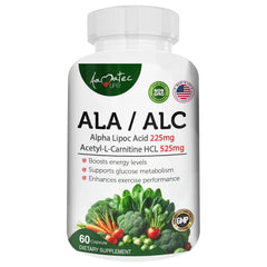 Bottle front view of AAMATEC LIFE ALA/ALC 60 capsules