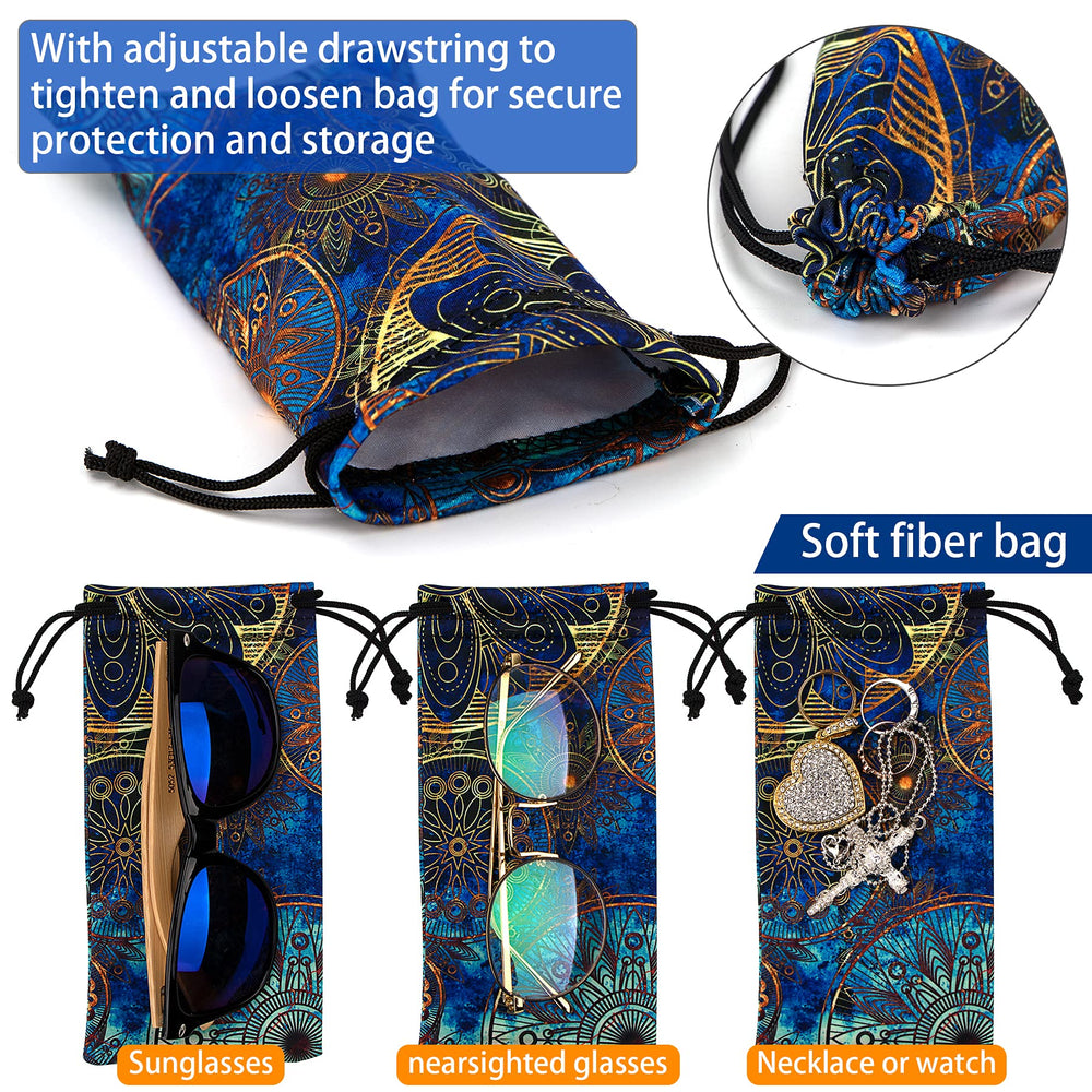 Each pouch showcases different patterns for glasses storage