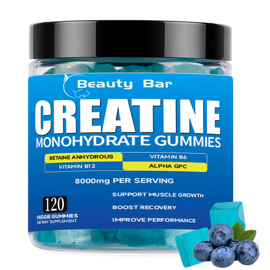 Aavlarla Creatine Monohydrate Gummies blue blueberry flavor bottle, 120 count