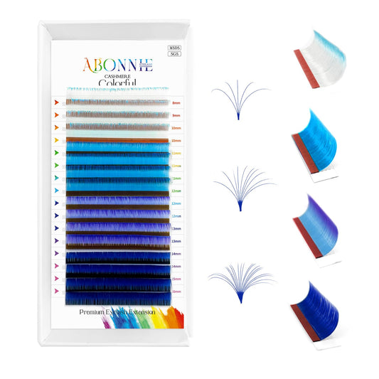 ABONNIE colored easy fan lashes blue ombre 15mm for vivid volume and quick application