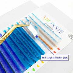 ABONNIE volume lash extensions provide dramatic yet weightless blue ombre 15mm