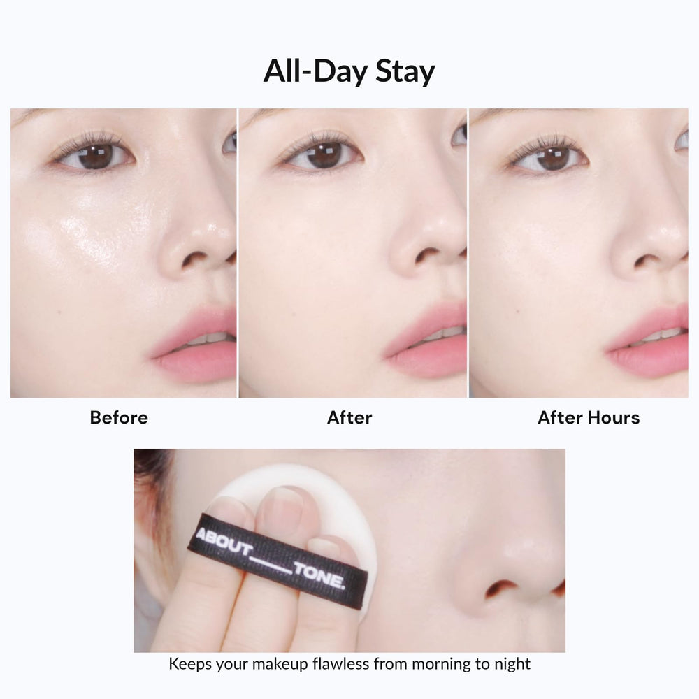 Open ABOUT TONE Blur Powder Pact compact with mirror ready to use