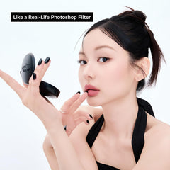 Swatch of ABOUT TONE Blur Powder Pact on skin demonstrating oil control and blur