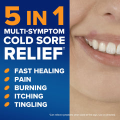 Abreva 10 percent docosanol tube packaging demonstrates portable cold sore protection.