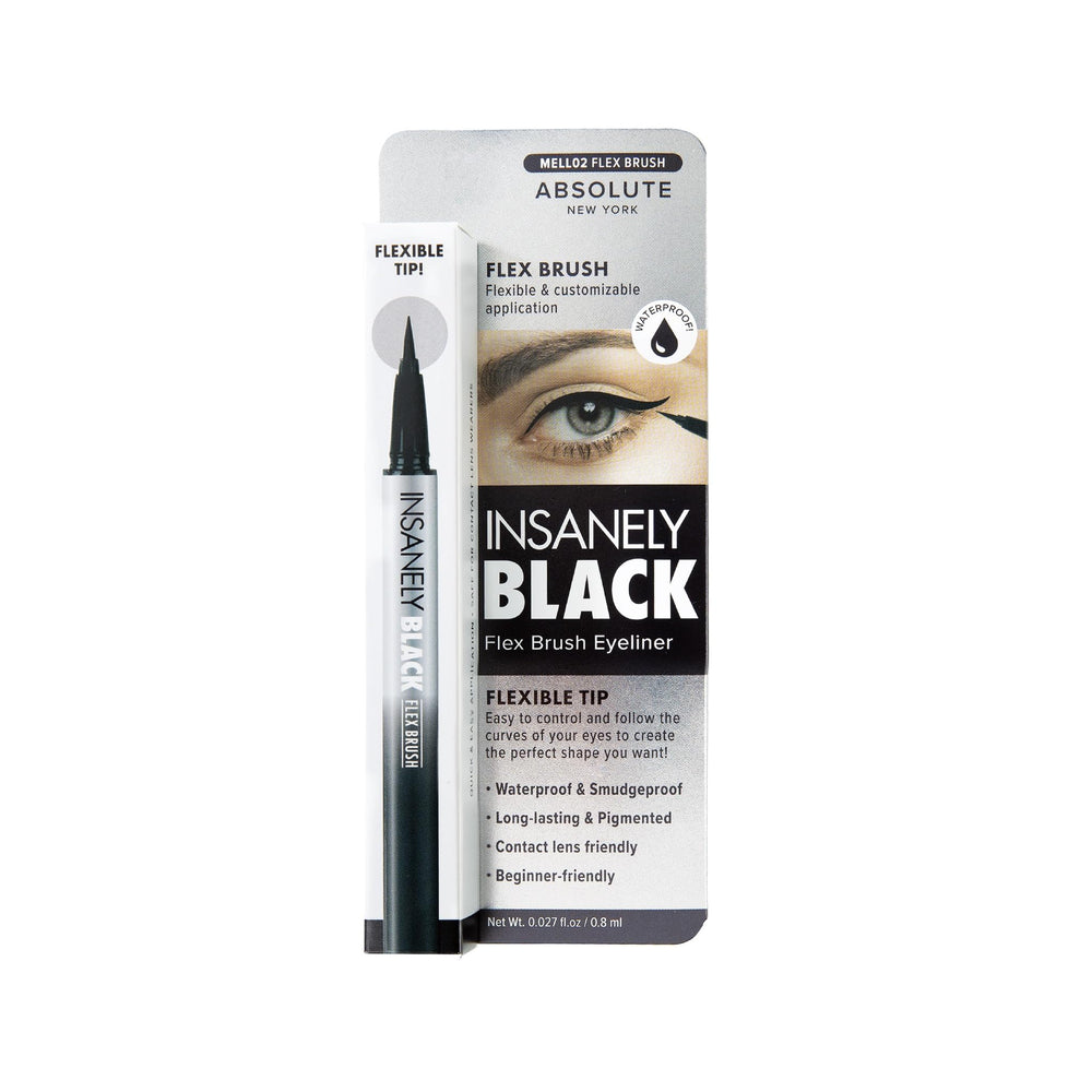 Absolute New York Insanely Black Flex Brush tip close-up shows precise lash-line control