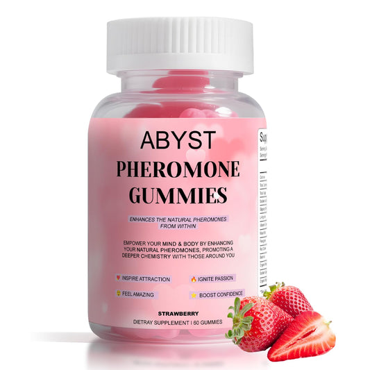 ABYST Pheromone Gummies for Women bottle front with strawberry flavor
