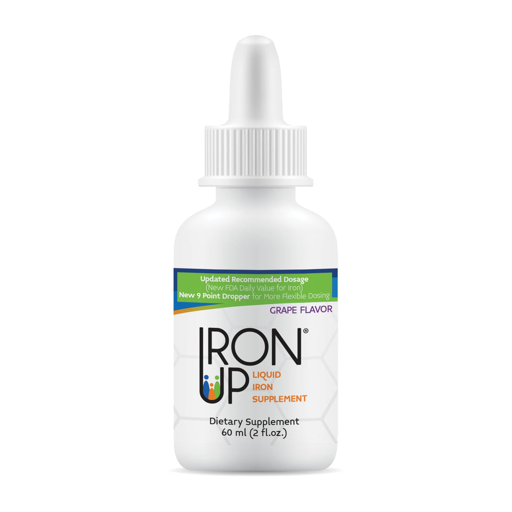 A.C. Grace Iron Up grape-flavored liquid iron supplement bottle - front view