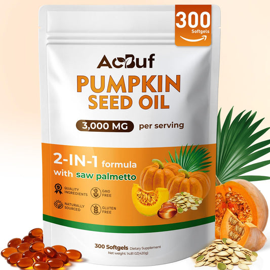 ACBUF pumpkin seed oil with saw palmetto softgels front view