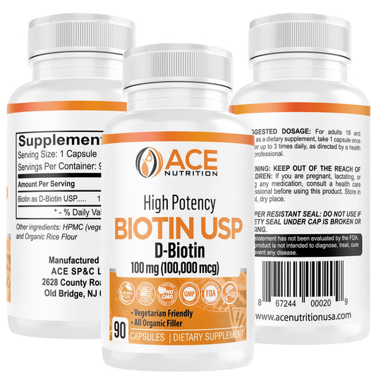 ACE Nutrition High Potency Biotin USP bottle front view