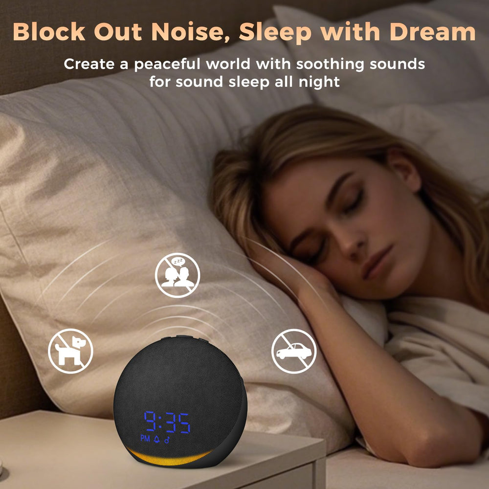Acedeck sound machine alarm clock 25 sounds sampler highlights sleep options