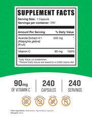 Close-up of Acerola cherry Vitamin C capsules