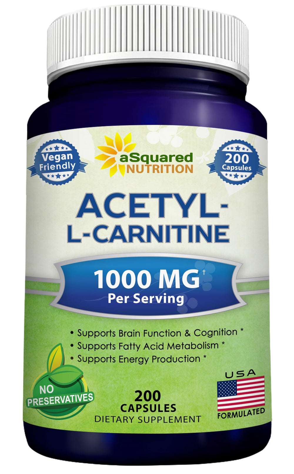 aSquared Nutrition Acetyl L-Carnitine 1000mg bottle with 200 capsules