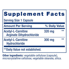 Supplement facts label for Acetyl-L-Carnitine Arginate