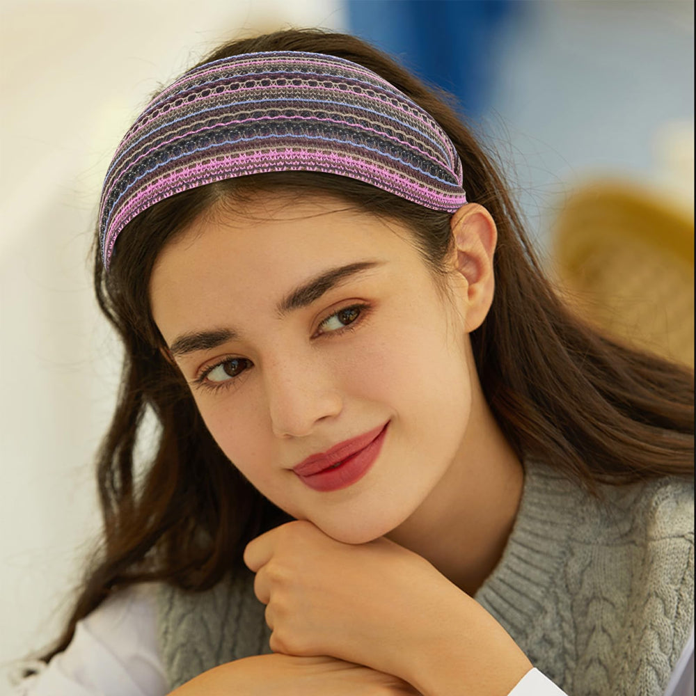 ACO-UINT boho headband fabric-wrapped with stretchable soft material in purple.
