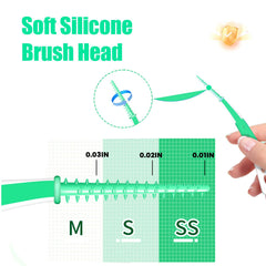 Soft rubber brush heads flexing to clean between teeth