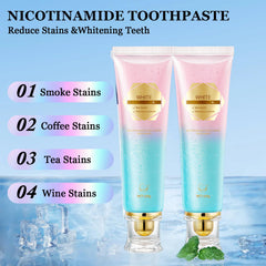 Illustration showing whitening action with Niacinamide toothpaste