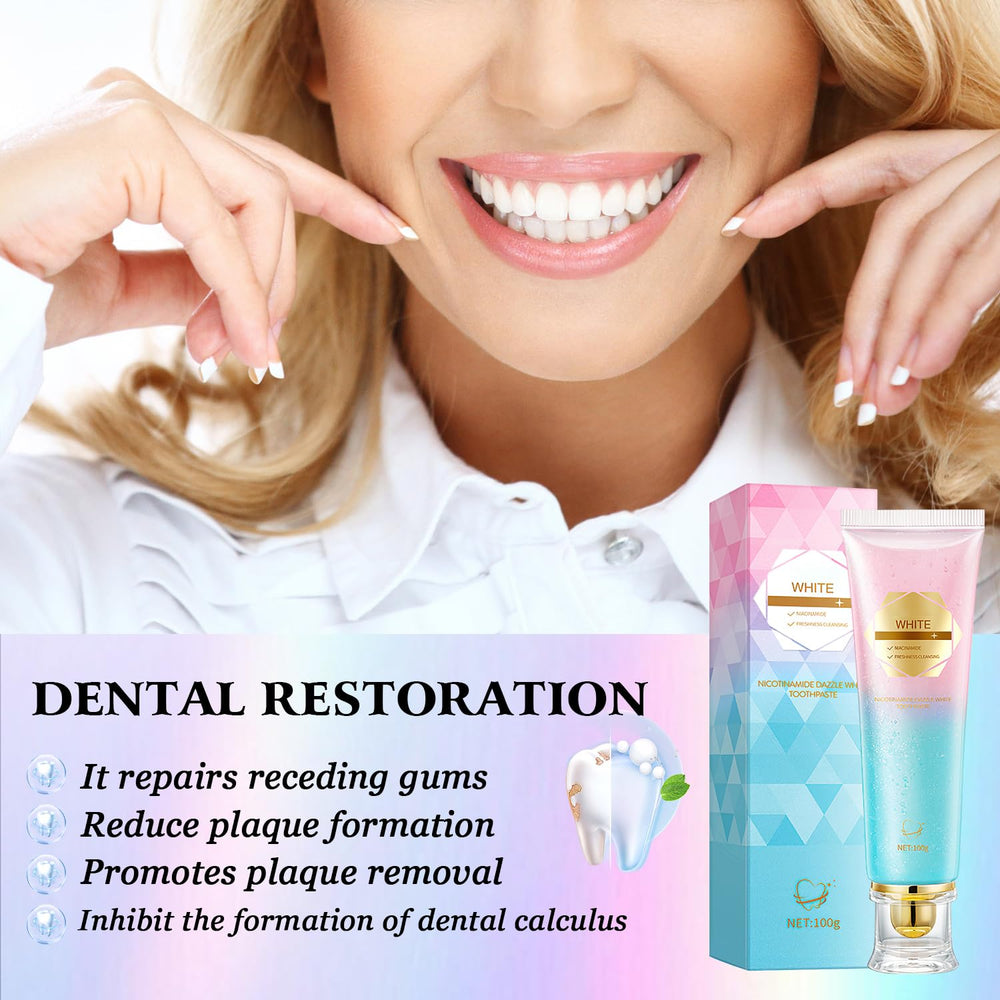 Person brushing teeth with Acssart Niacinamide toothpaste