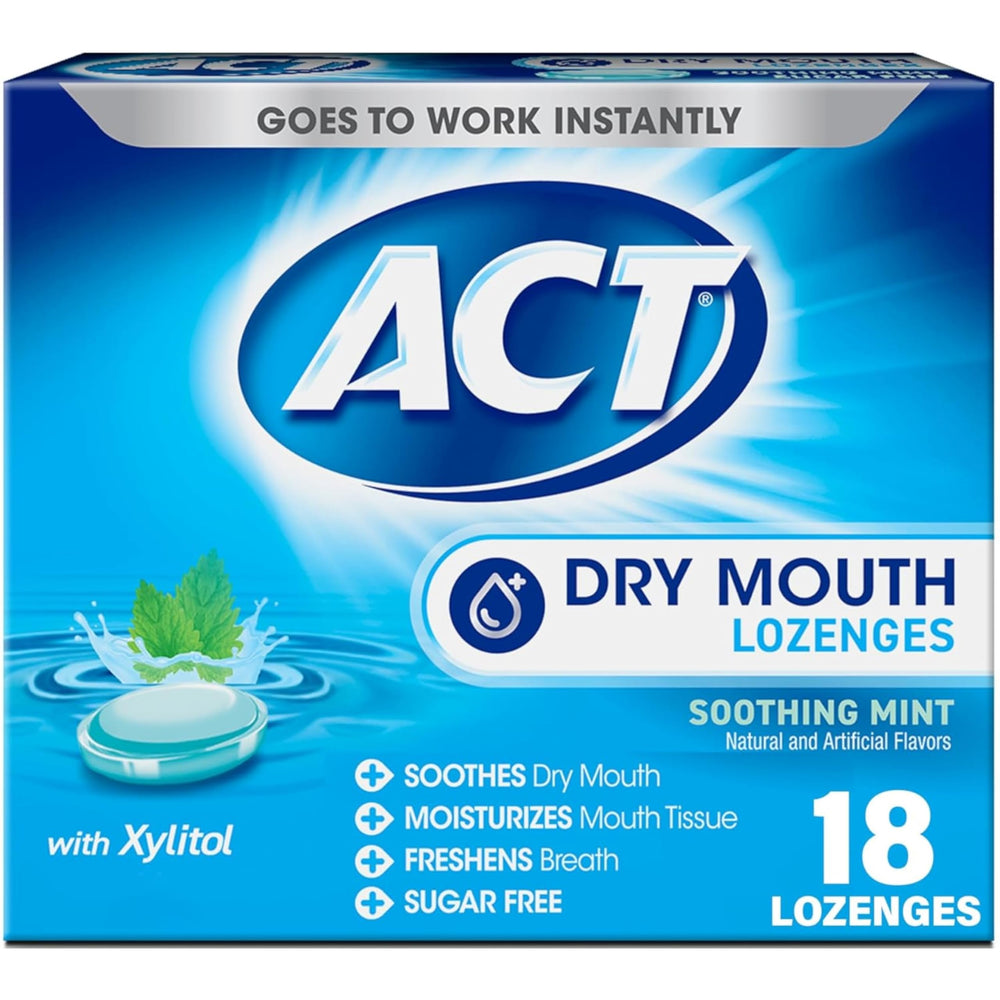 ACT Dry Mouth Lozenges Mint 18-count Pack of 4 box — front view