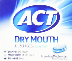 ACT Dry Mouth Lozenges with Xylitol 18-count pack – Soothing Mint Flavor
