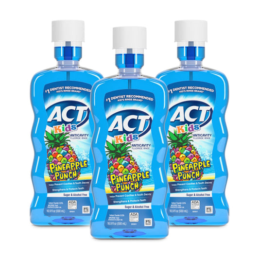 ACT Kids Pineapple Punch Anticavity Fluoride Mouthwash - 3 pack, 16.9 fl oz bottles
