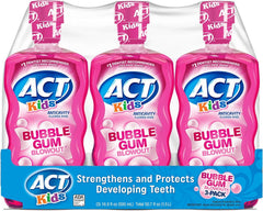 ACT Kids Bubblegum Blowout Fluoride Rinse 18 oz bottles in a pack of 3 (hero image)