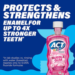 Bubblegum flavor branding on ACT Kids Bubblegum Blowout Rinse label