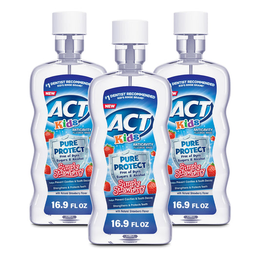 ACT Kids Simply Strawberry anticavity fluoride mouthwash bottle front