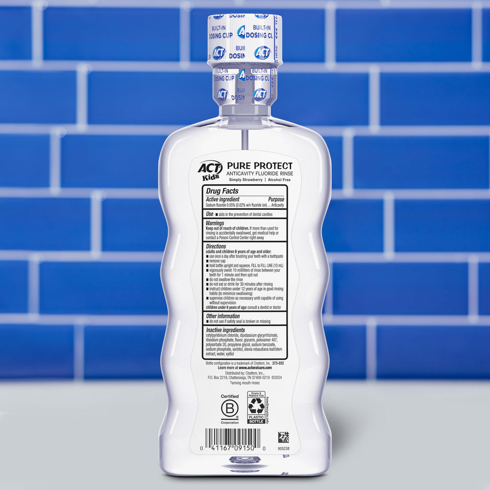 Three-pack packaging for ACT Kids Simply Strawberry mouthwash