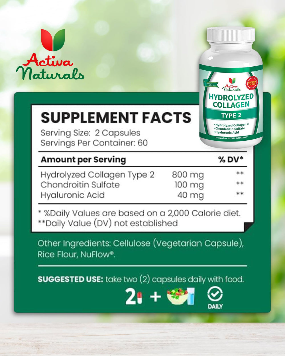 Hydrolyzed collagen type 2 capsules close-up