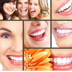 Close-up of teeth whitening with activated charcoal toothpaste