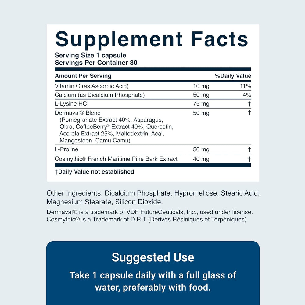 Plant-based ingredients including pomegranate extract, vitamin C, and coffee berry