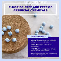 Chew-and-swish action with mint mouthwash tablet
