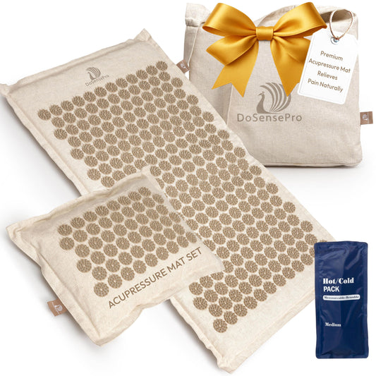 Acupressure mat and pillow on natural linen