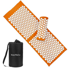 Orange acupressure mat and pillow set with surface nodes