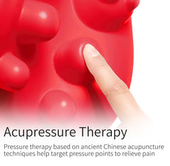 Person using acupressure neck pillow for neck and shoulder relief
