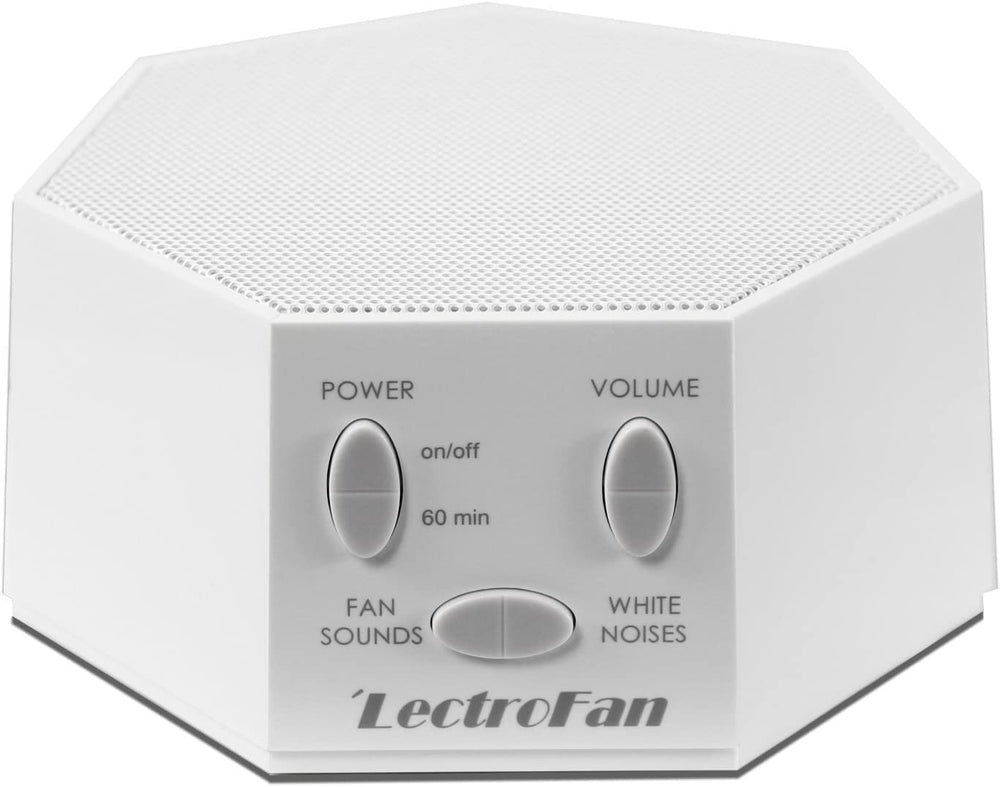 Adaptive Sound Technologies LectroFan Classic front view on a nightstand showing compact design for sleep privacy.