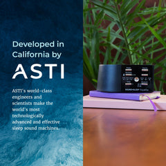 Aquarius compact sleep device on a nightstand, ideal for travel or home use.