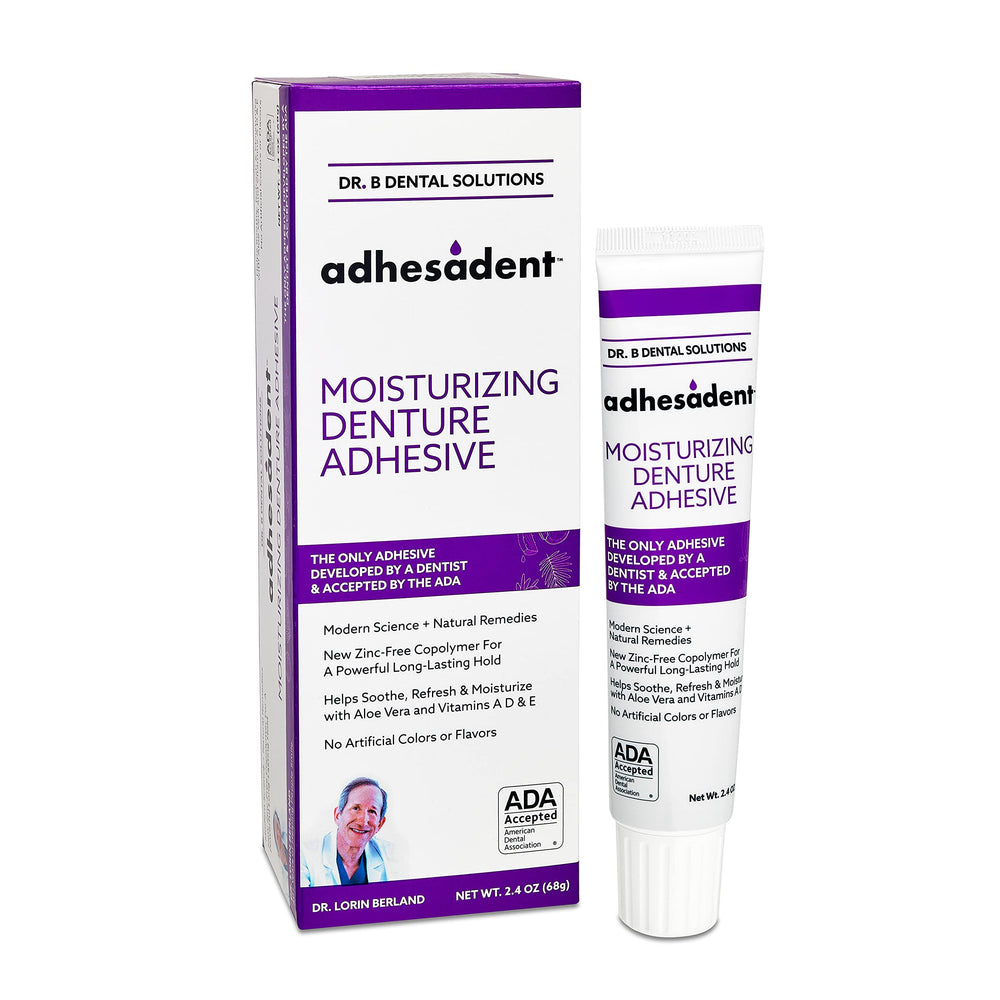Adhesadent Moisturizing Denture Adhesive tube with packaging
