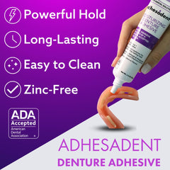 Aloe vera and vitamins A, D, E included in Adhesadent