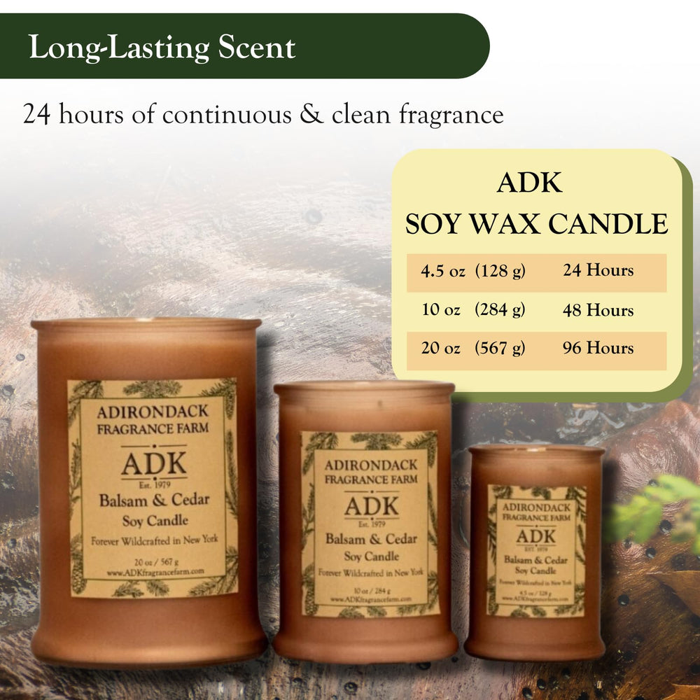 Unlit ADK Balsam & Cedar candle with elegant jar design